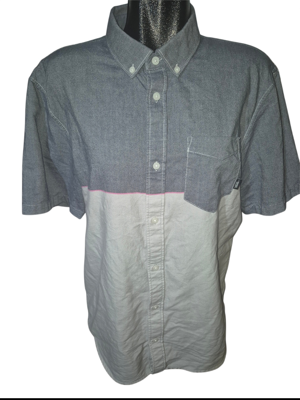 Vans Men's Two-Tone Button-Up Short Sleeve Classic Fit Shirt Size L
